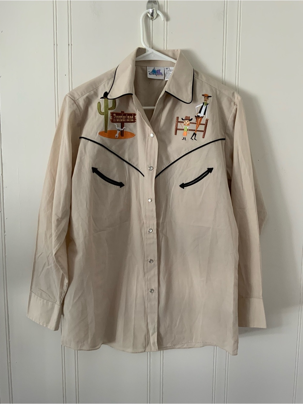 Disney Beige Western Embroidered 50th AnniversaryButton-Up Shirt with Black Trim